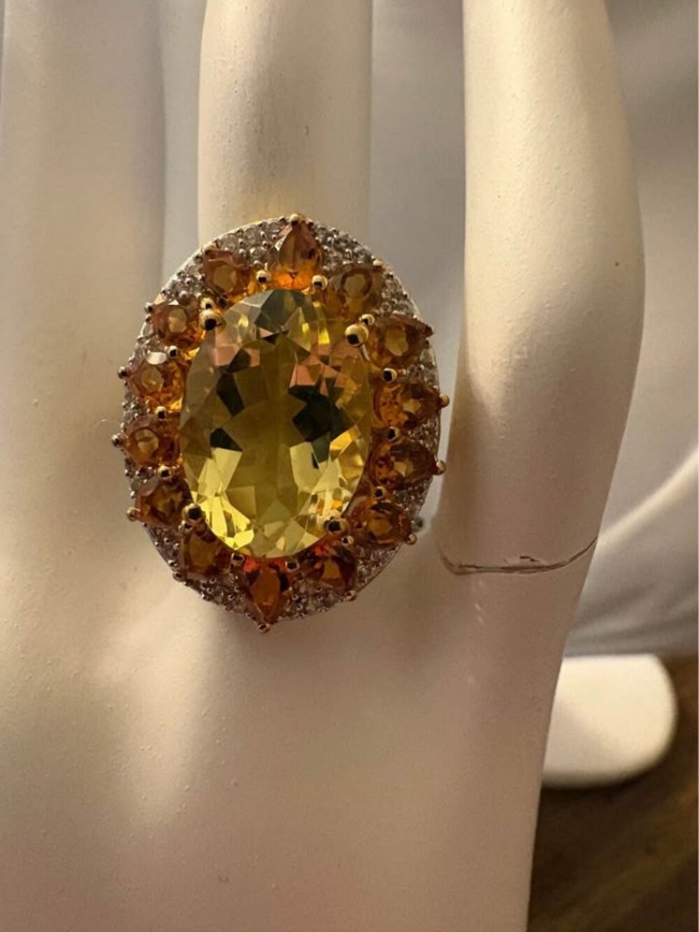 Lemon Quartz and Citrine Silver Ring Size 6 Sterling Silver